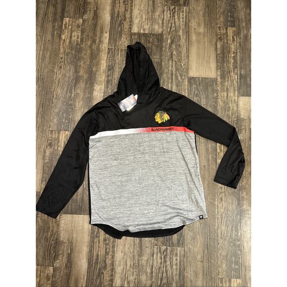 Chicago Blackhawks Hoodie T-Shirt Men’s XL Fanatics NHL Hooded Black Gray - Picture 1 of 6
